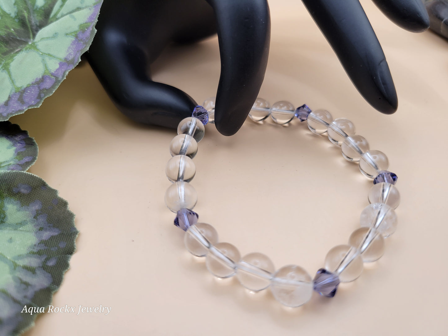 Clear Quartz with Swarovski crystals stretch bracelet.