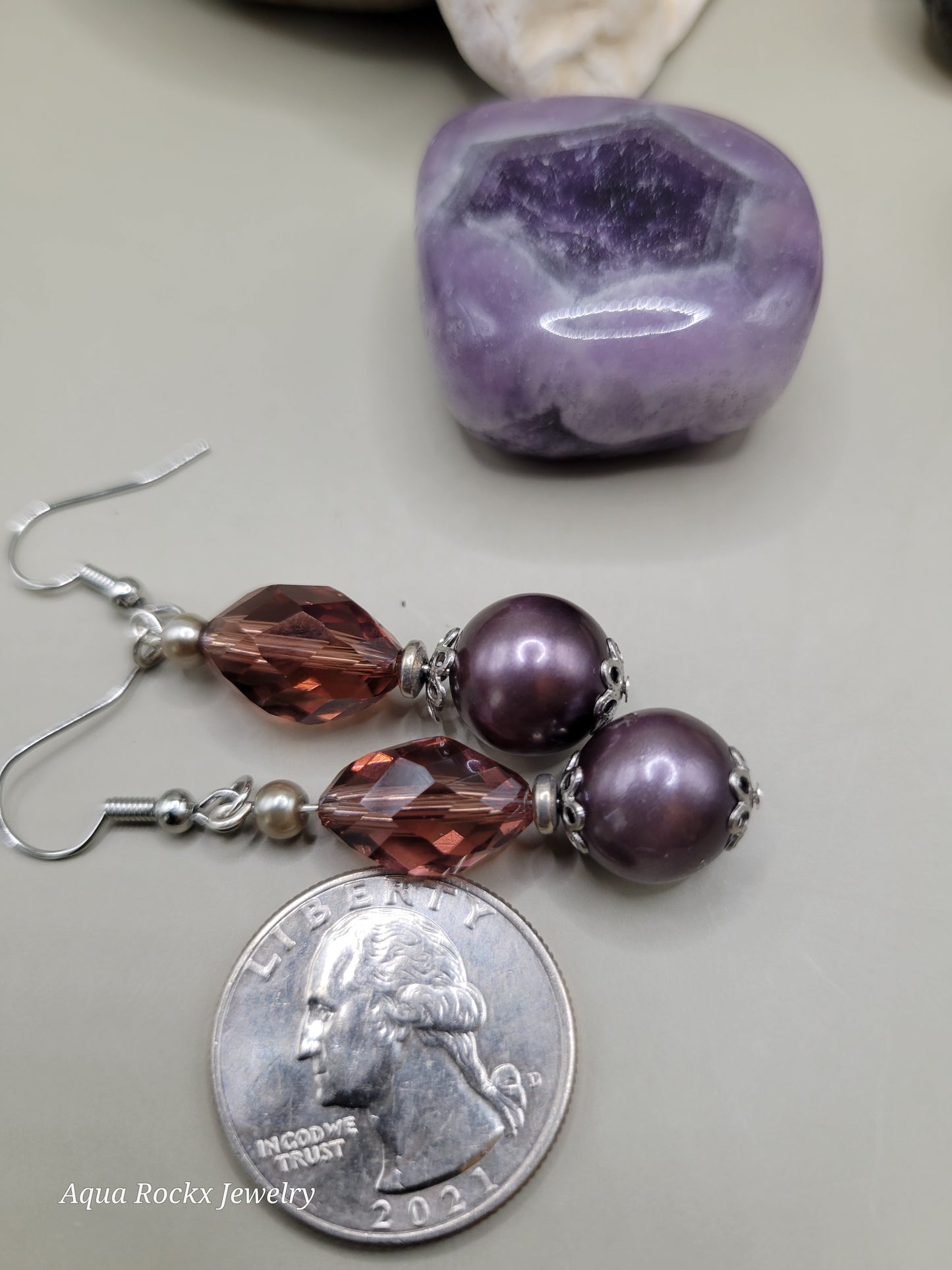 Purple Glass, Hematite Earrings