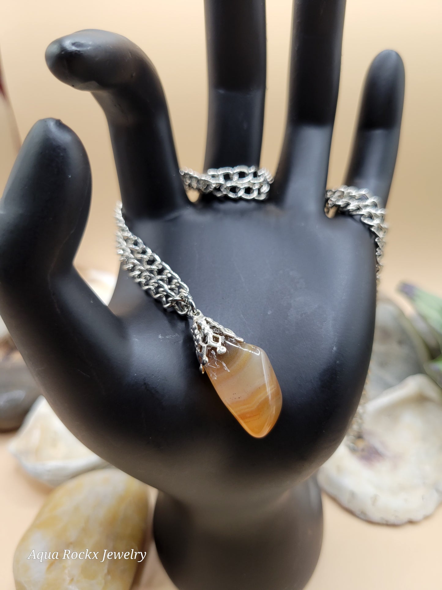 orange quartz pendant necklace with silver chain