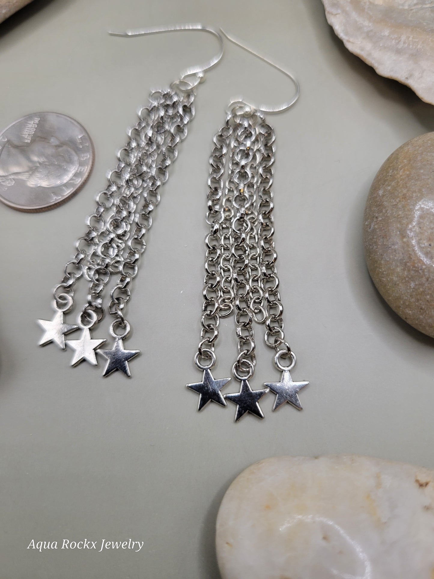 Waterfall Earrings Silver Chains and Stars Handmade