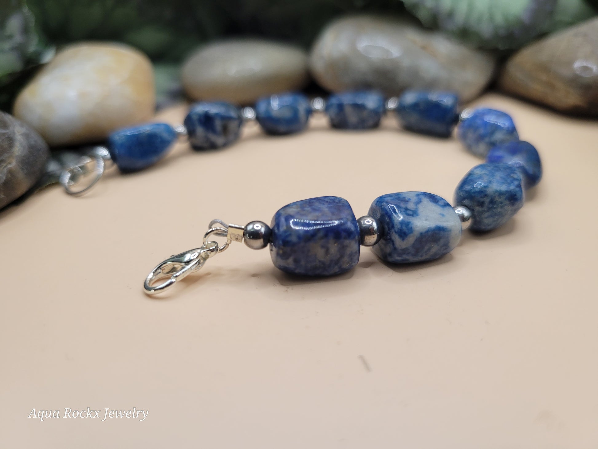 Sodalite beaded bracelet with clasp.
