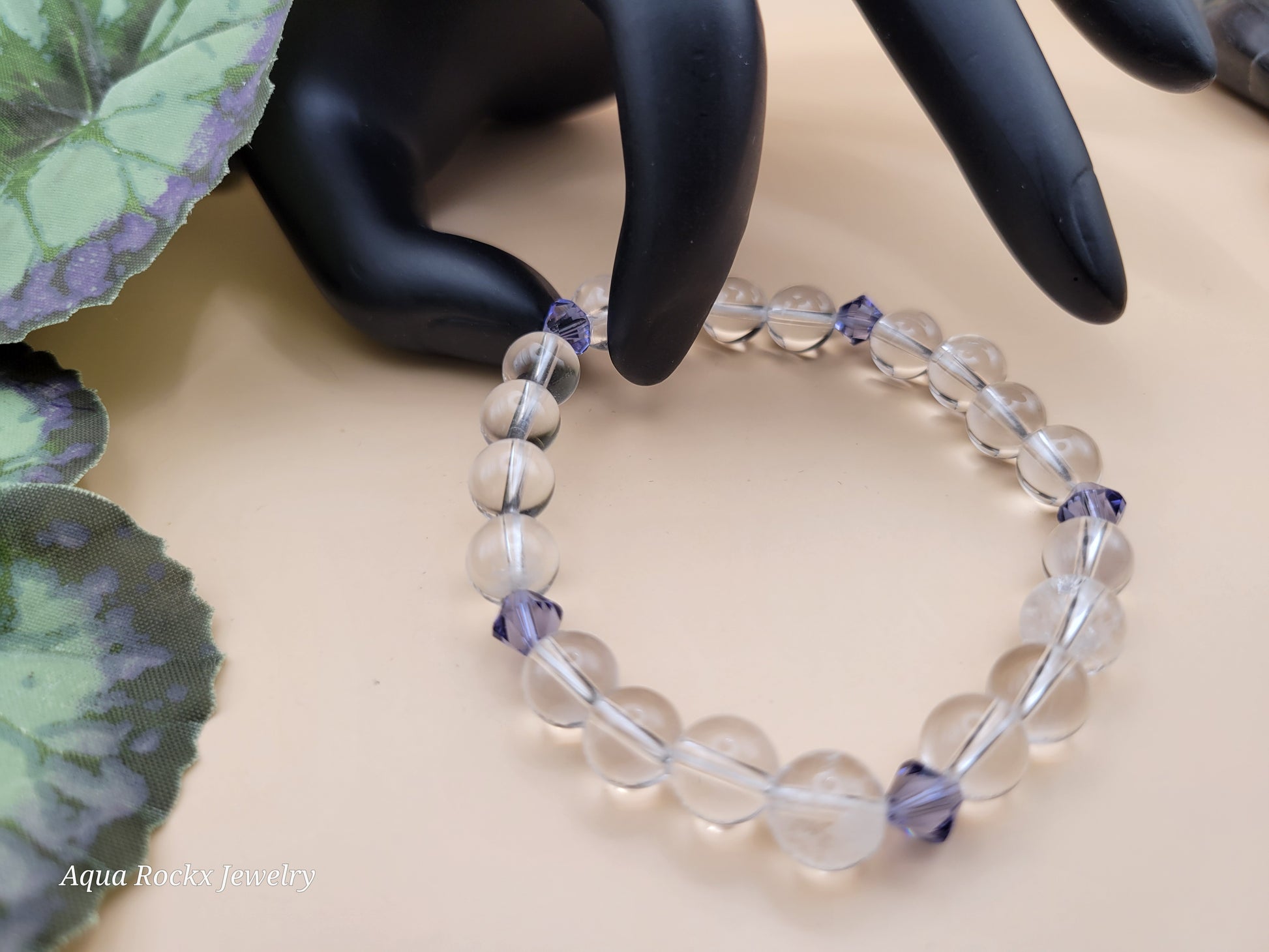 Clear Quartz with Swarovski crystals stretch bracelet.