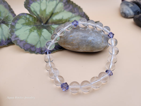 Clear Quartz with Swarovski crystals stretch bracelet.