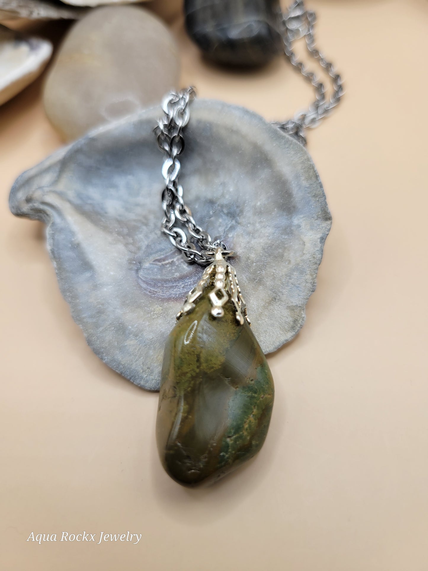 Green & Brown Rhyolite Gemstone Pendant Necklace