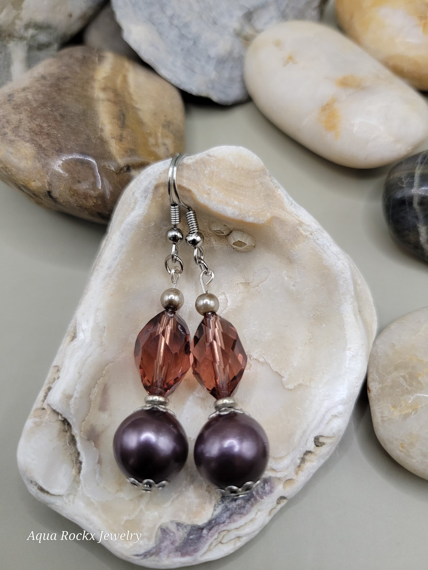 Purple Glass, Hematite Earrings