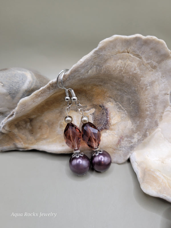 Purple Glass, Hematite Earrings