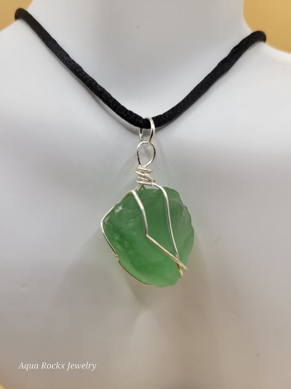 Green Wire Wrapped Sea Glass Necklace