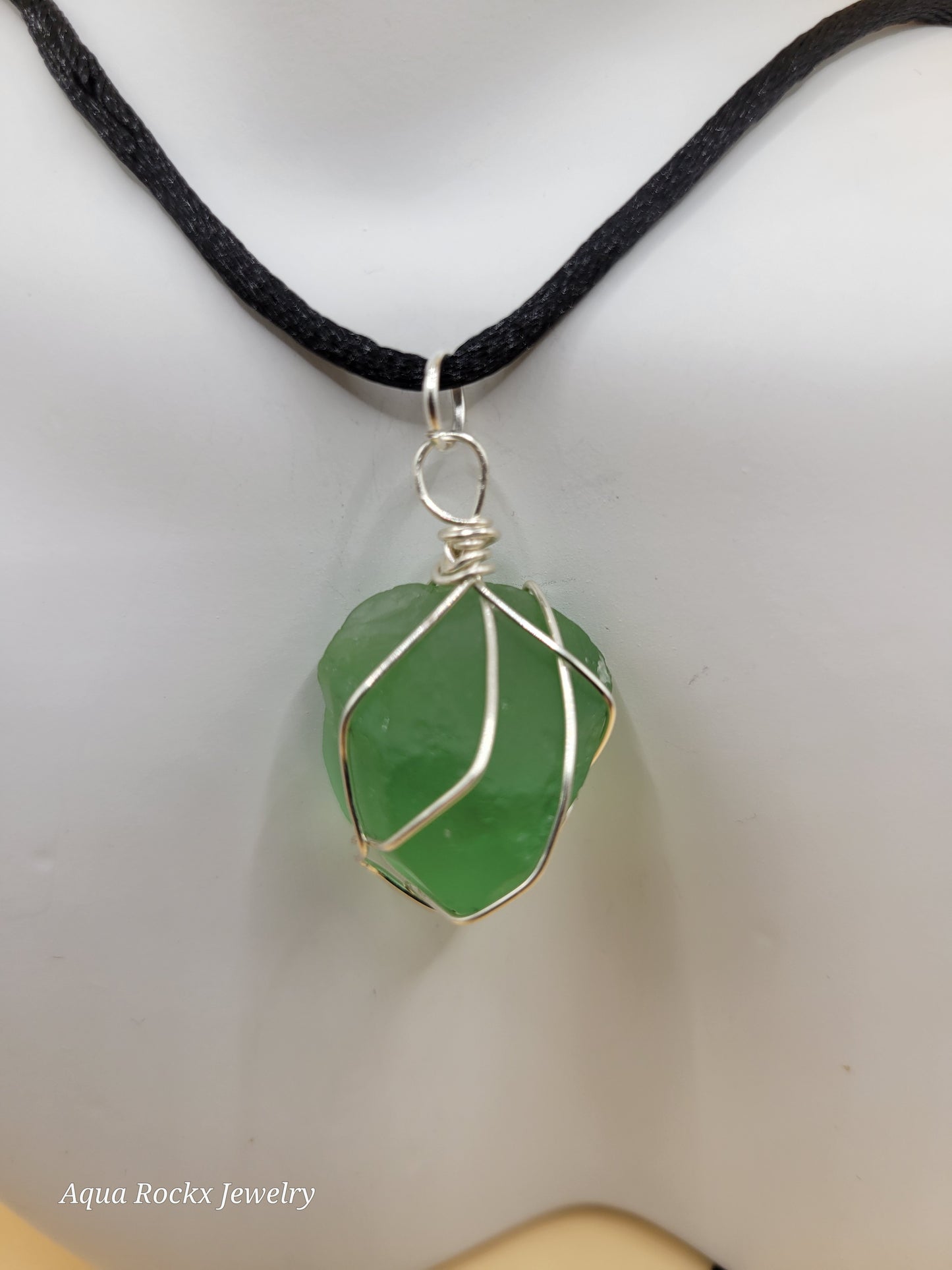 Green Wire Wrapped Sea Glass Necklace