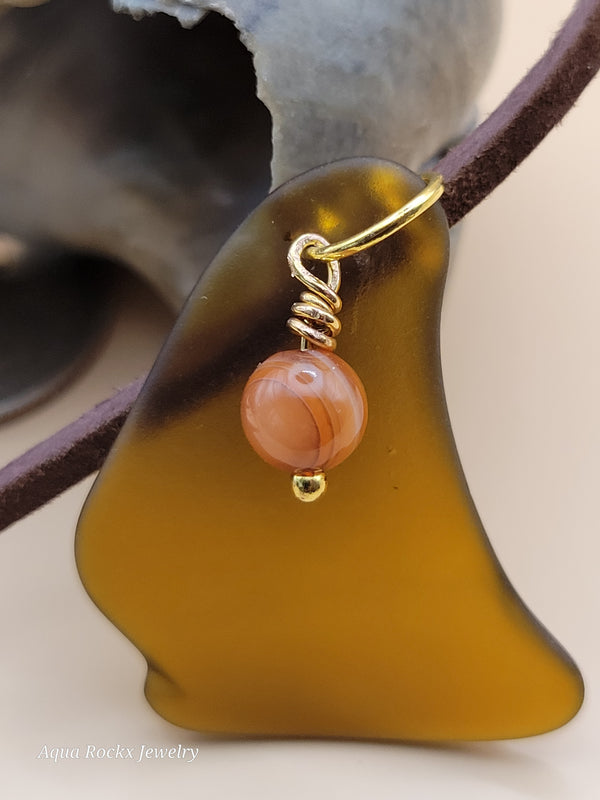 brown sea glass pendant necklace