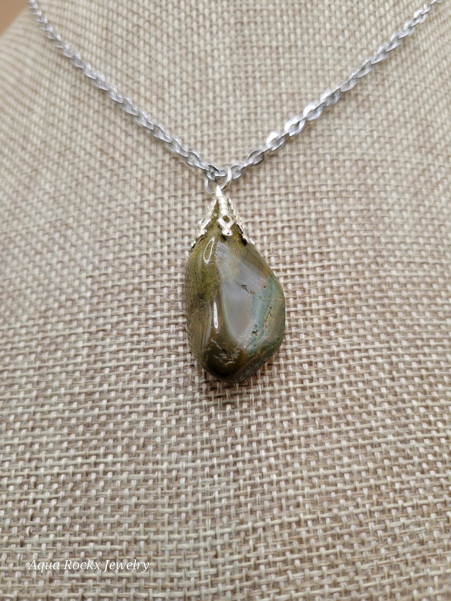Green & Brown Rhyolite Gemstone Pendant Necklace
