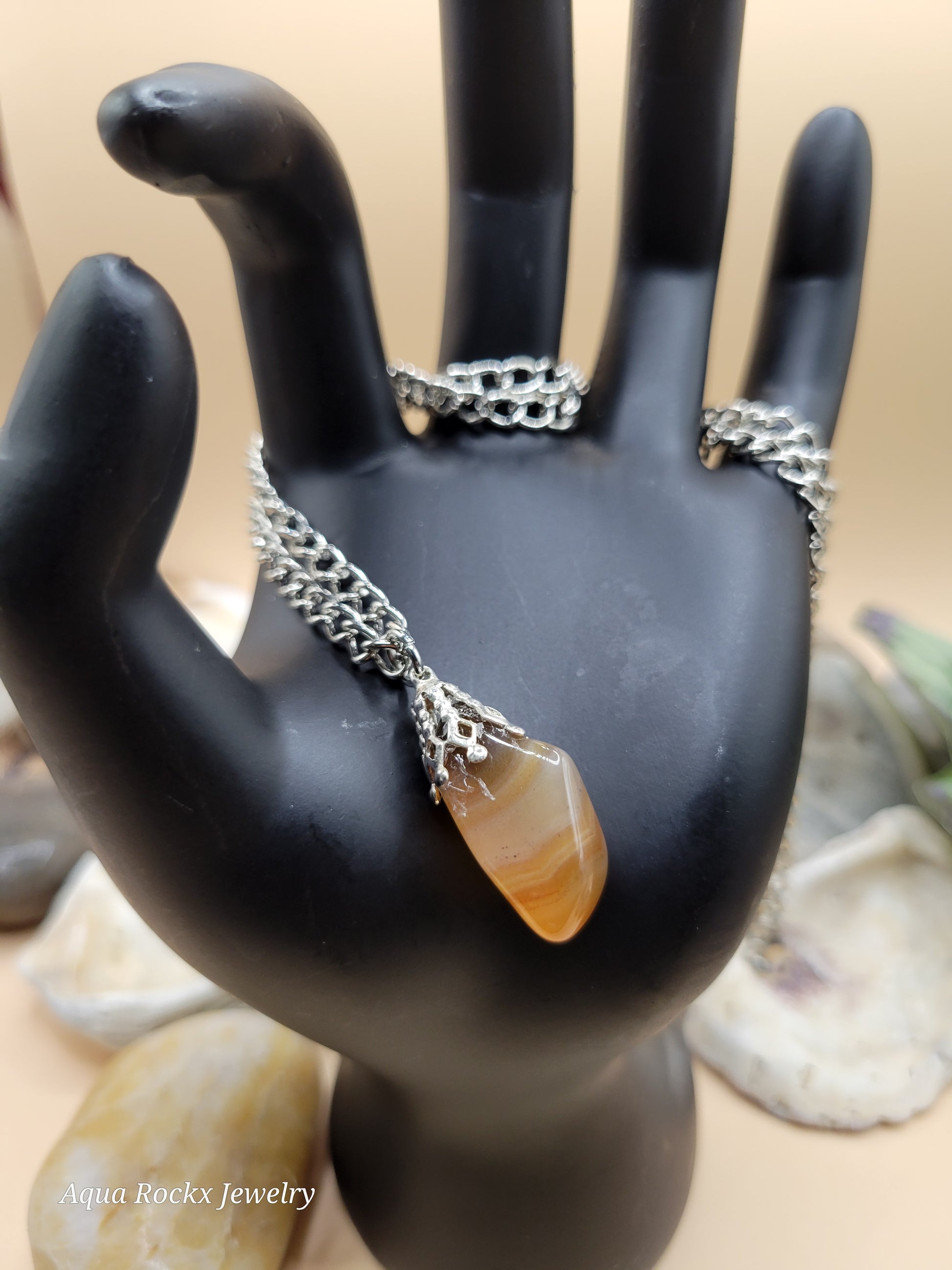 orange quartz pendant necklace with silver chain