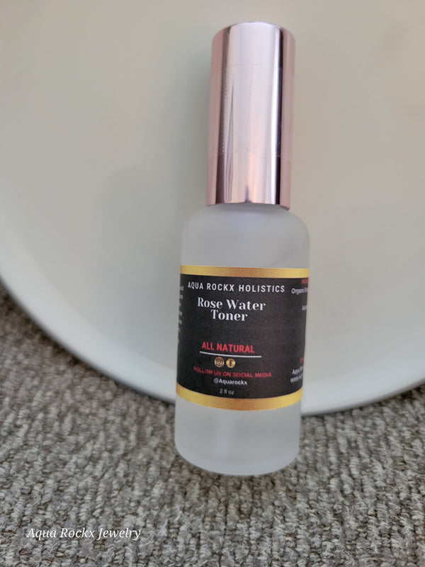 Rose Water Toner in frosted bottle