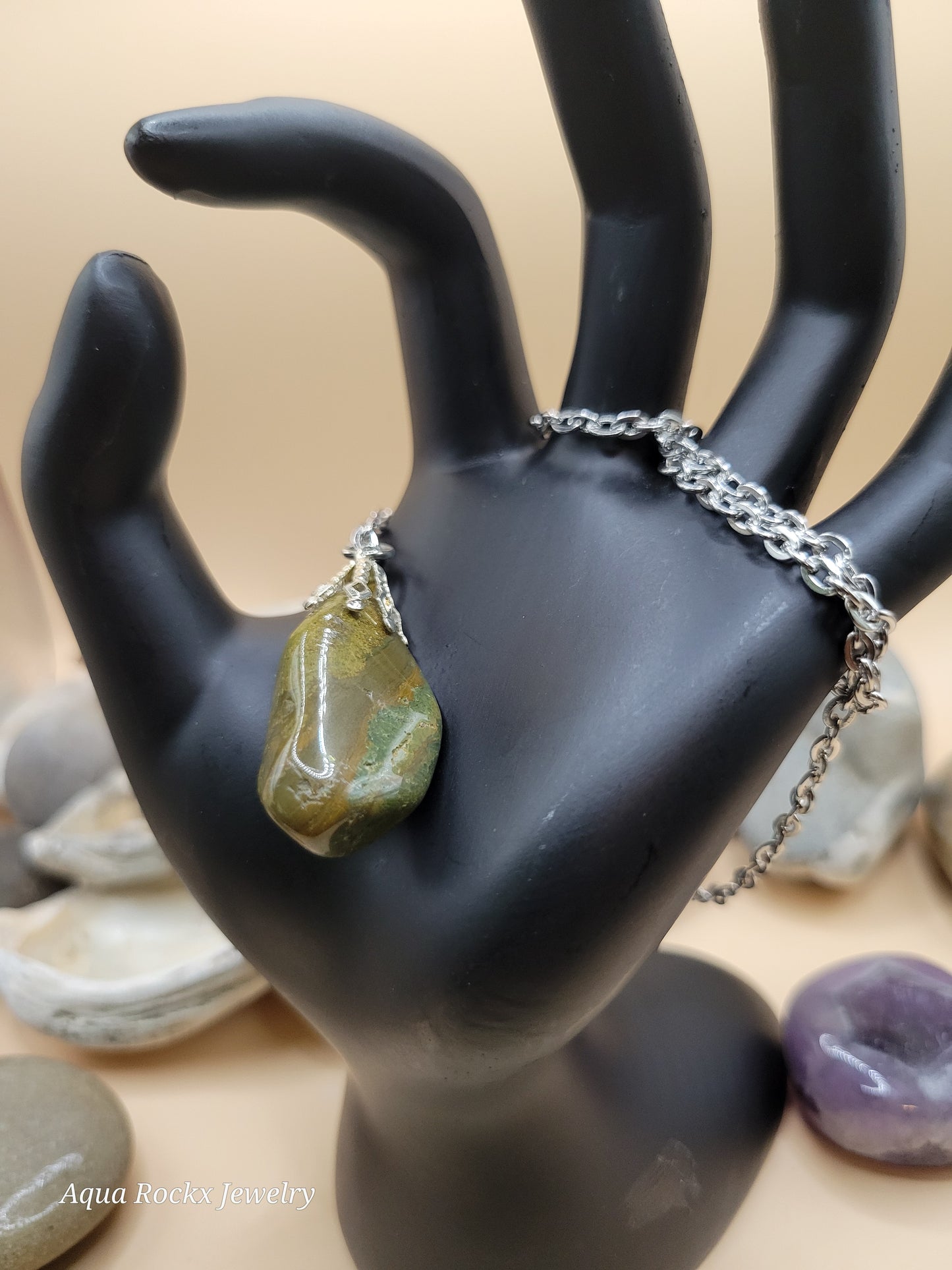 Green & Brown Rhyolite Gemstone Pendant Necklace