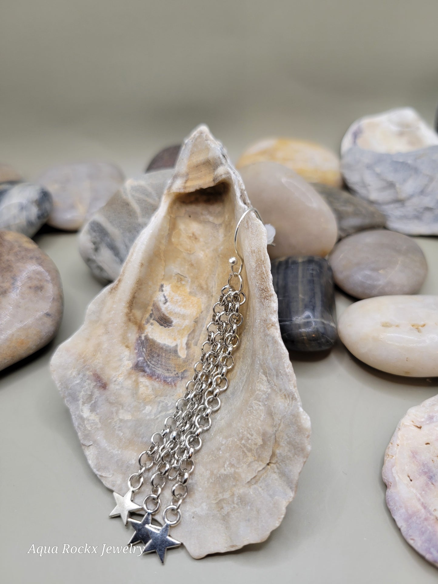 Waterfall Earrings Silver Chains and Stars Handmade