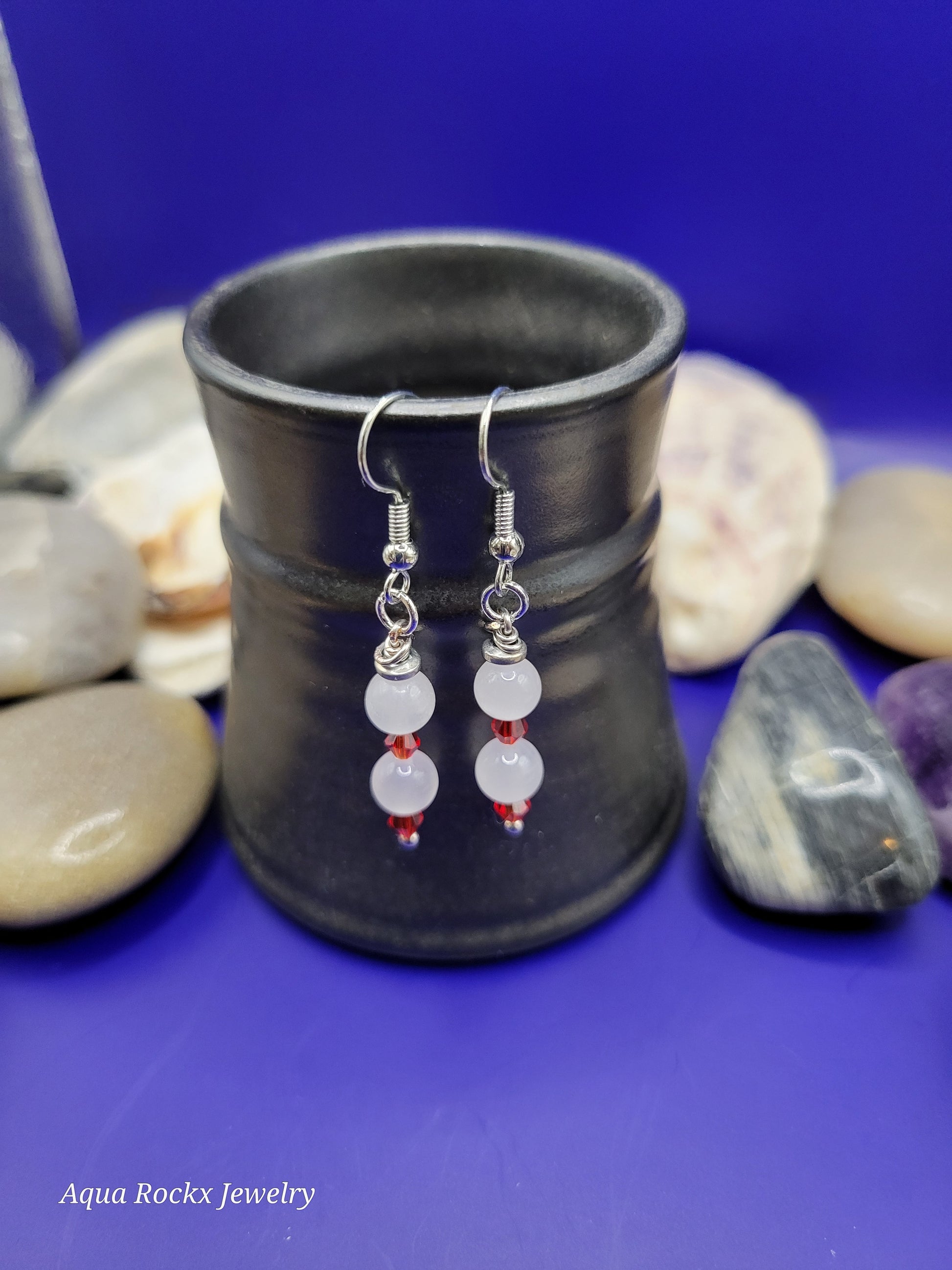 White quartz with red accent earrings.