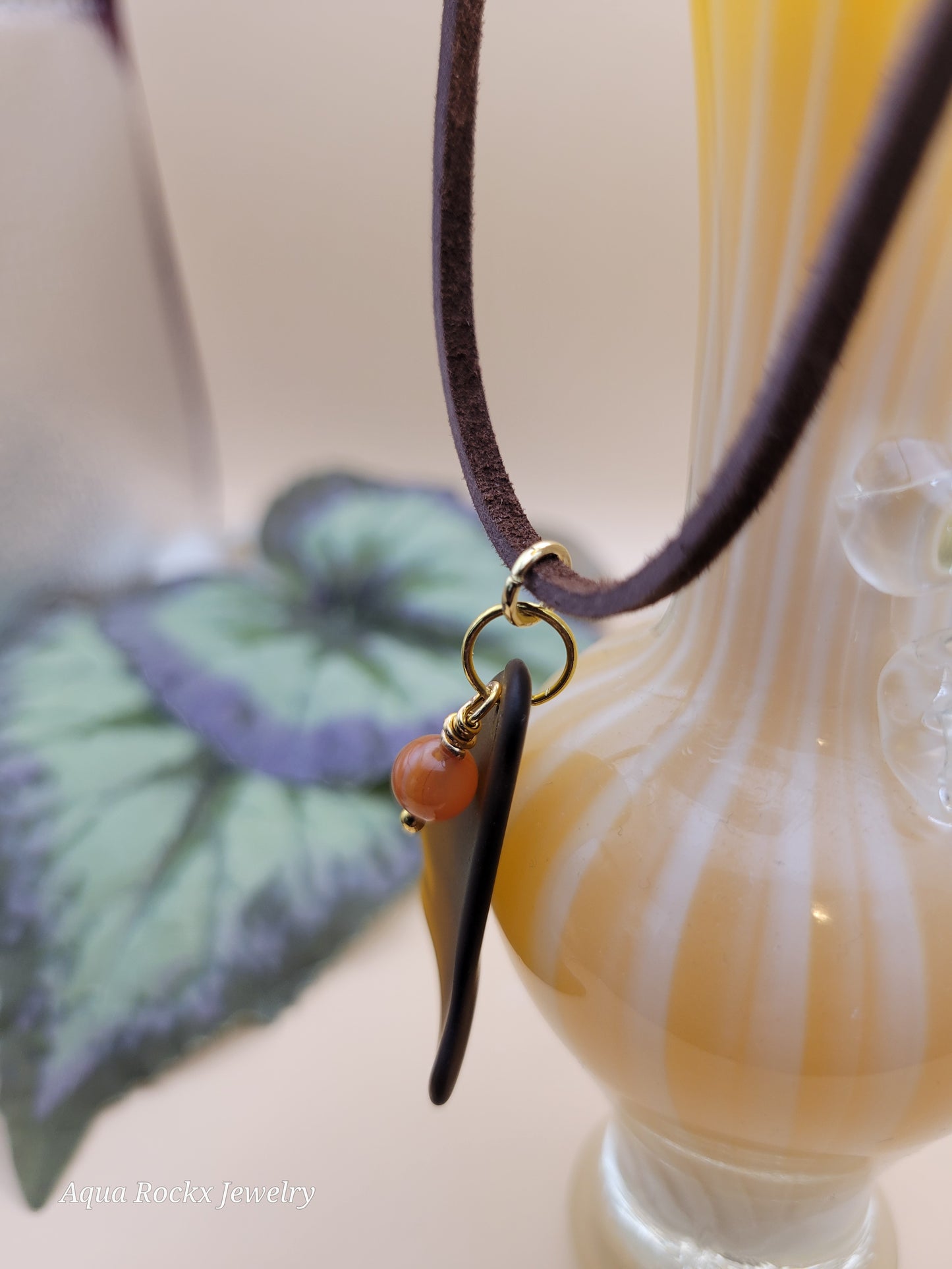 brown sea glass pendant carnelian charm suede cord