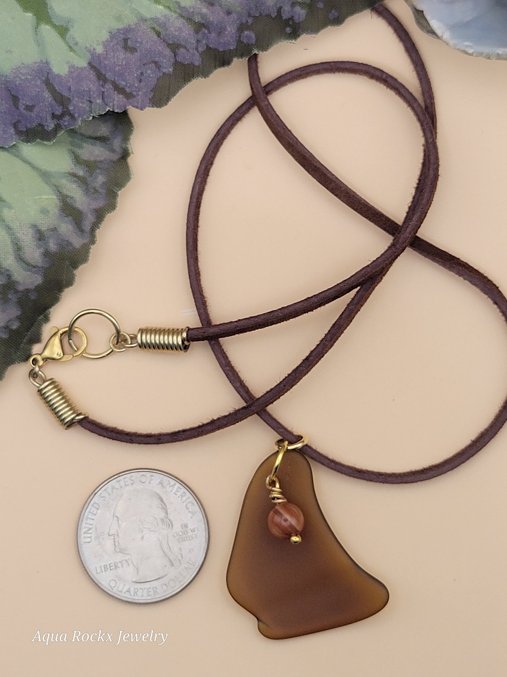 brown sea glass pendant necklace 