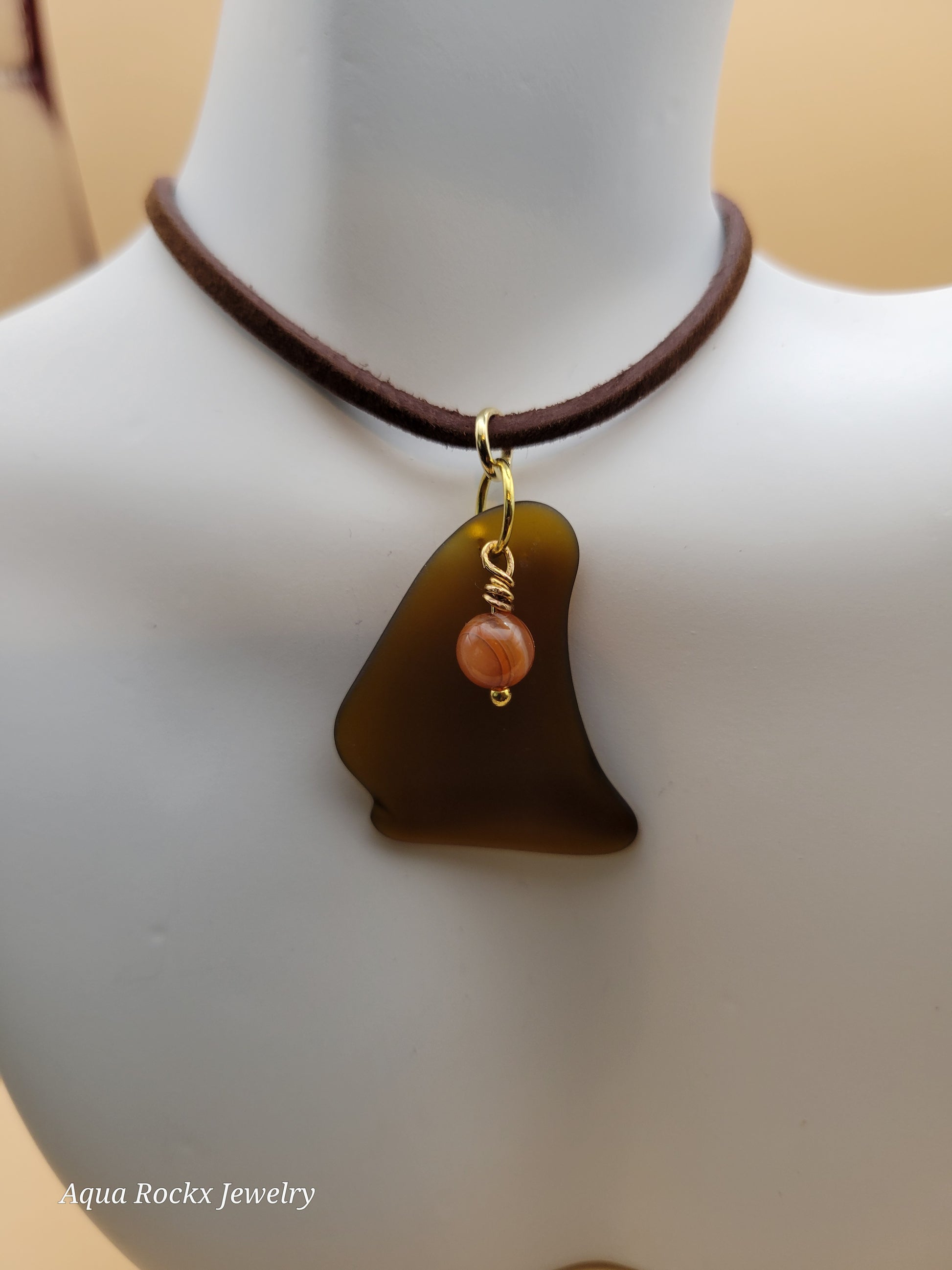sea glass pendant necklace suede cord