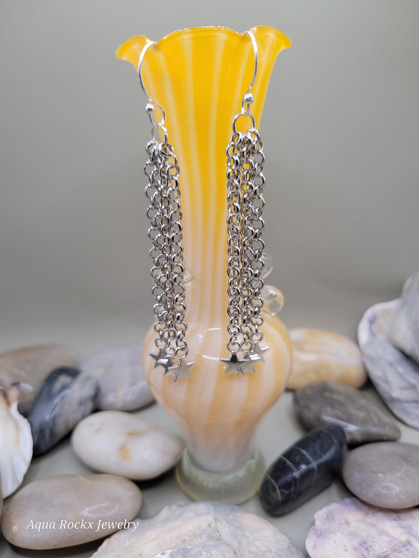 Waterfall Earrings Silver Chains and Stars Handmade